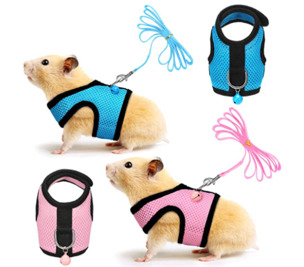 2 Pieces Guinea Pig Harness and Leash Ferret Rats Hamster Soft Mesh Harness Leash Vest Set with Bell