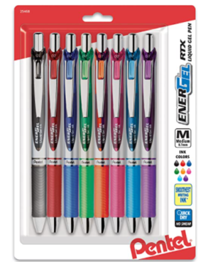 EnerGel RTX Retractable Liquid Gel Pen, Medium Line, Metal Tip, Assorted Ink, 8-Pack