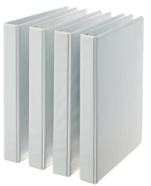 3-Ring Binder, 1 Inch - White, 4-Pack